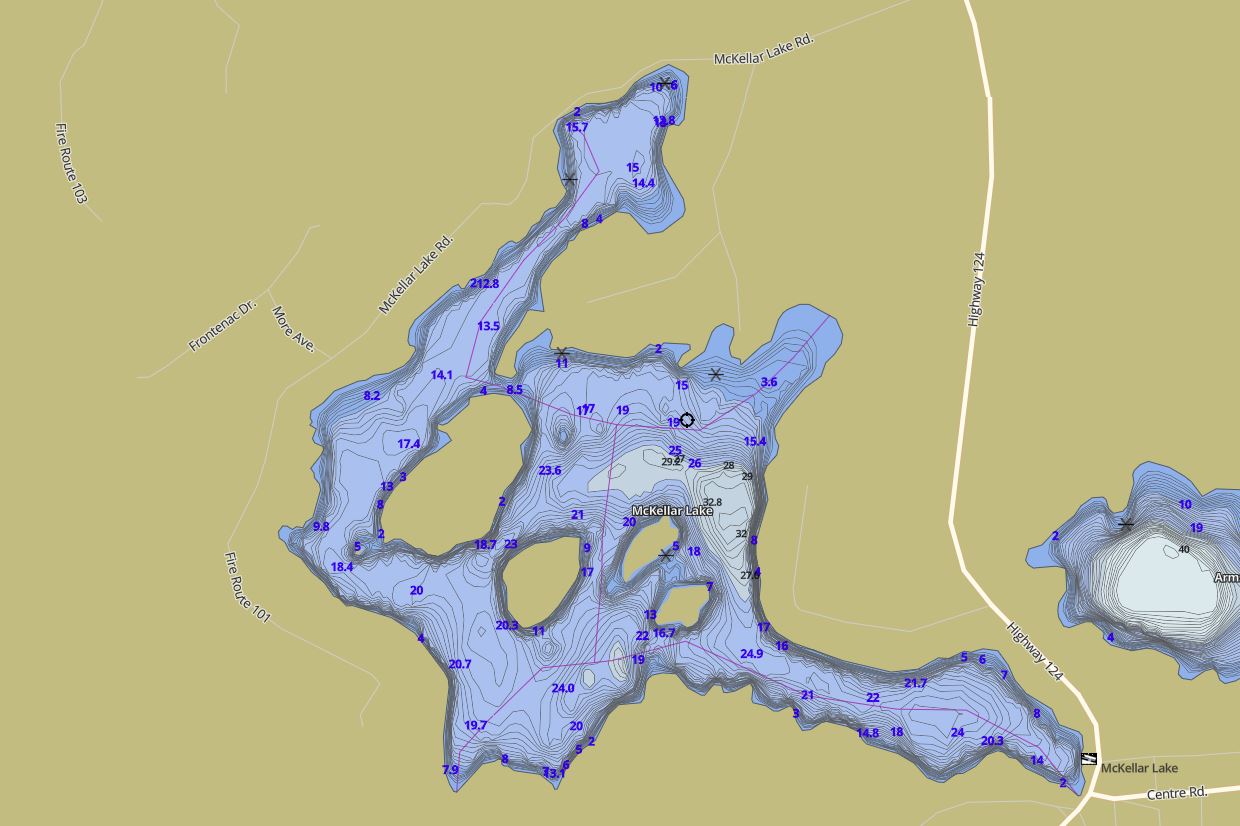 Contour Map of McKellar Lake in Municipality of McKellar and the District of Parry Sound